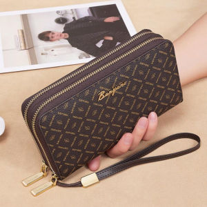 BANYANU พิมพ์ตัวอักษรความจุขนาดใหญ่สุภาพสตรีซิปคู่พีวีซีกระเป๋าสตางค์เดินทางสุภาพสตรีโทรศัพท์มือถือกระเป๋าสตางค์ยาวของขวัญวันเกิดใหม่ 2025