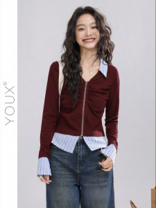 YOUXIANG | Áo Sơ Mi Ôm Body Phối Màu Cho Nữ