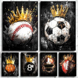 1pc frameless canvas Soccer Basketball Baseball Golden Crown Poster Print Ball Graffiti Wall Art Picture for Home Decor