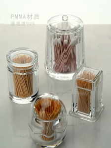 Toothpick Box Thickened Acrylic Portable Round Square Toothpick Storage Box Container Transparent Toothpick Holder