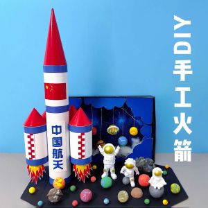 DIY Rocket Space Planet Model Handmade Craft for Children Kindergarten Science And Technology Festival Theme Astronaut Figure