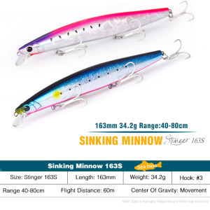 TSURINOYA 163S 34.2g Sinking Saltwater Minnow Lures 163mm STINGER Jerkbaits Wobblers For Sea Fishing Baits Tackle DW119