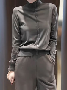 Gray High Collar Womens Base Shirt Slim Fit Inner Wear Fashionable T-Shirt Style Autumn Winter New Arrival Cardigan Top