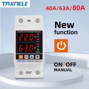40A 63A 80A 230V Din Rail Adjustable Dual Display Digital Over Under Voltage Relay Surge Protector Limit Over Current Protection