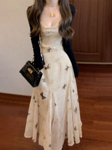 Elegant French Designer Floral Print Maxi Dress Womens Summer New Style Strapless Gown Sweet Japanese Style High Waist Polyester Fiber