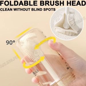 Japan Cleaning Cup Brush Foldable Long Handle Milk Bottle Brush Glass Water Household 360 Degree Rotating Cleaning Cup Brush Foldable Long Handle Milk Bottle Brush Glass Cup Water Bottles Cleaning Brush Kitchen Teaware Supplies Safe and non-toxic material