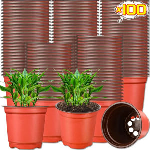 100PCS Plastic Plant Grow Boxes Fall Resistant Seedling Tray for Home Garden Plant Pots Nursery Brown Flower Growth Accessory