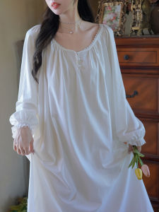 Pure Cotton Sleep Dress Womens Long Sleeve Long Cotton Home Skirt Retro French Style High End Feeling Sleepwear Autumn New Arrival