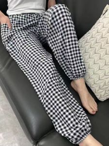 กางเกงลำลองผ้าไหมคอตตอนไซส์ใหญ่สำหรับผู้หญิง กางเกงขายาวทรงหลวม กางเกงขายาวสำหรับใส่อยู่บ้าน กางเกงนอน กางเกงขายาวลำลอง