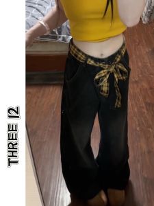 Quần Jeans Ống Thẳng Kiểu Dáng Rộng Cạp Cao Dáng Rộng Mùa Hè Cho Nữ Quần Dài Dài Đến Sàn Có Chi Tiết Thêu Đường Dài