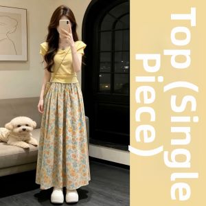 NIUVIES | Yellow Floral Long Dress for Petite Girls Summer