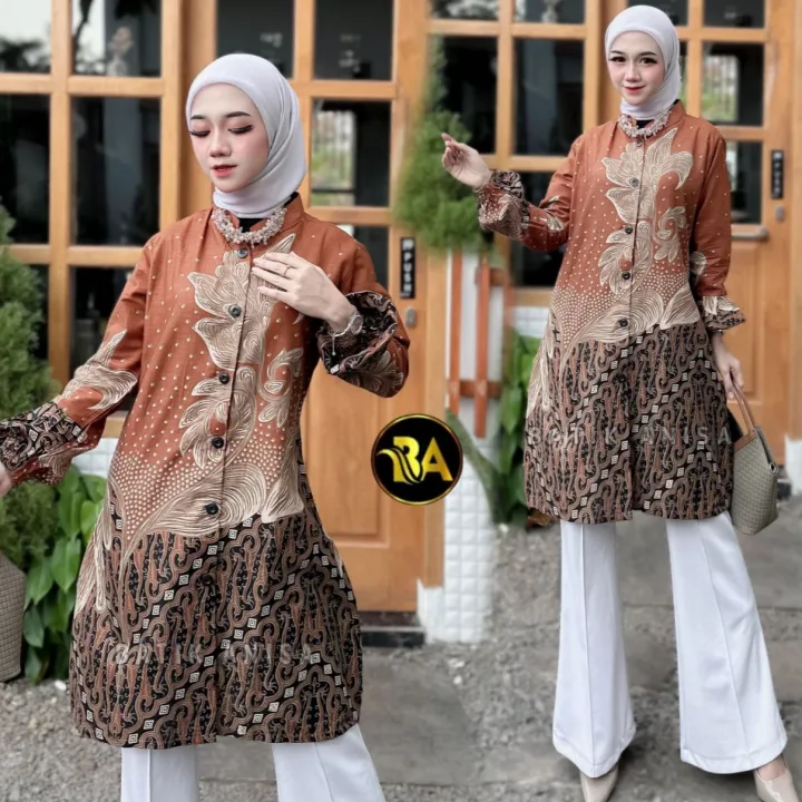 Couple%20Tunik%20Anggrek%20Blue%20Katun%20Seragam%20Batik%20Tunik%20Wanita%20Kerja%20Kantoran%20Jumbo%20Lengan%20Panjang%20-%20Image%205