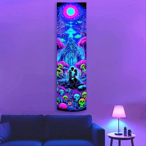 VIKAMA Blacklight Mind Bending Skeleton Fungi Drip Reactive Vertical Tapestry Trippy Long Wall Decor Accent Soft Durable Cozy