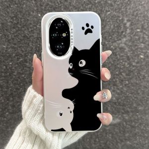 Honor 200 5G Case Honor 200 Pro 5G Case Creative Bidirectional Black and White Cat Case Wear-resistant and Shockproof Phone Case