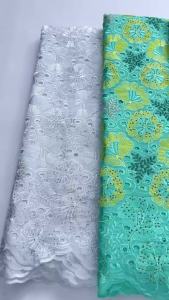 2026 New African Swiss Voile Lace Fabric High Quality Cotton Lace Fabric with Stones for Nigerian Aso Ebi Party Dress