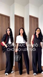 Quần ống rộng nữ GYOMADE® màu đen công sở phong cách Hàn Quốc | GQ001B