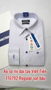 Áo sơ mi dài tay Việt Tiến trắng kẻ sọc 1T6792 - Regular vạt bầu có size lớn