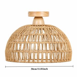 JOYINLED 30CM Đèn Trần Đế Gỗ Đan Bằng Tay Bằng Mây Tre Đan Phong Cách Boho Phong Cách Hiện Đại Gắn Trần Cho Phòng Ngủ Hành Lang Nhà Bếp - Tương Thích Với Đèn LED