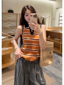 YUEZHONGWEI | Áo Dạ Cổ Polo Cam Sọc Ice Silk Slimming