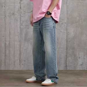 กางเกงยีนส์ทรงหลวมสไตล์อเมริกันคลาสสิก กางเกงขายาวทรงตรงทรงหลวมสำหรับผู้ชาย กางเกงยีนส์ทรงหลวมแบบลำลองสำหรับผู้ชาย ทรงหลวม กางเกงยีนส์ทรงหลวม