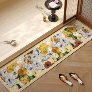 VIKAMA Retro Garden Floral Long Bathroom Mat Non Slip Anti Fatigue Washable Floor Rug for Indoor Use Home Decor