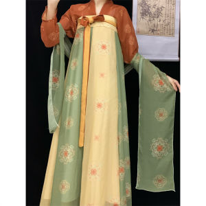 Hán Phục Nguyên Tác Hantang Huayun Nữ [Phù Dao] Váy Rách Ngực Kiểu Một Mảnh Kiểu Đường Truyền In Hoa Mẫu Phục Hồi Mẫu Xuân Hè