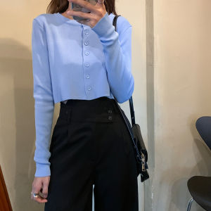 ผ้าไหมน้ําแข็งสีขาวบางถักเปิดเสื้อสเวตเตอร์ถักผู้หญิง 2024 ฤดูร้อน BM การออกแบบเสื้อกันหนาวสั้น Sense ที่ไม่ซ้ํากันเสื้อผ้าด้านบน