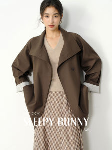 Retro Turn-Down Collar Belted Raglan Sleeve Womens Trench Coat
