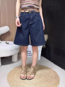 High Waist Elastic Denim Shorts Womens plus Size Autumn Winter New Style Versatile Slimming Five-Quarter Wide Leg Mid-Pants