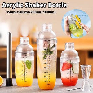 Acrylic Drink Mixer Shake Bottle Milk Tea Shaker Cocktail Juice Shaker Bottle Transparent Double Scale Shaker Cup Bar Supplies