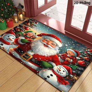 VIKAMA Giáng Sinh Hoạt Hình Quốc Cha Giáng Sinh Thảm Trải Cửa Hình Tròn Phong Cách Mỹ Thảm Trải Sàn Polyester Để Trang Trí Nhà Cửa
