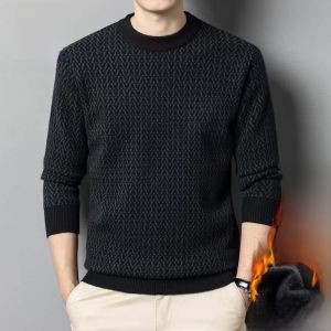ROMON | เสื้อสเวตเตอร์ถักนิตติ้งคอตตอนบุขนแกะหนาสำหรับผู้ชาย ทรงเข้ารูป แขนยาว ปกติ แฟชั่นฤดูหนาว ลำลอง เสื้อเชิ้ตพื้นฐาน