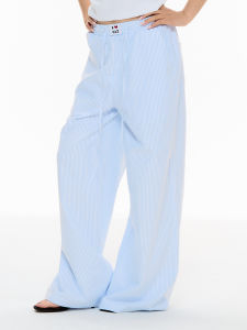 Quần Ống Rộng Archivum Mùa Hè Phong Cách Mỹ Cổ Điển Màu Xanh Nhạt Kẻ Sọc Rộng Rãi Thoải Mái Đa Năng Dài Nữ