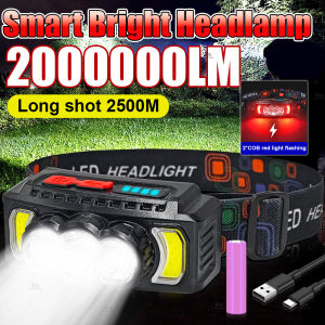 2000000LM Rechargeable LED Headlamp with Built in Battery Hiking 7 Modes Red Night Vision Head Torch Waterproof Camping Headlamp