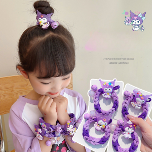 Trẻ Em Hoạt Hình Kuromi Bện Tóc Dây Buộc Đầu Cô Gái Ngọt Ngào Đầu Bóng Đuôi Ngựa Cao Su Ban Nhạc Cô Gái Phụ Kiện Tóc