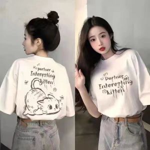 New 2025 White Loose Fit Pure Cotton Short Sleeve T-Shirt Womens Summer Versatile Design round Neck Top Trendy Street Style