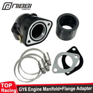 GY6หน้าแปลน NIBBI CNC ท่อไอดี PE17/19/22/24/26/28มม. เครื่องปรับคาร์บูเรเตอร์พอดีกับส่วนแต่งรถจักรยานยนต์เครื่องยนต์สกู๊ตเตอร์ GY6 50cc-125cc
