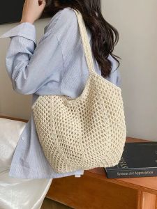 Korean Style Ins Knitted Mesh Bag Hollow out Summer Beach Sand Tote Bag Woven Single Shoulder Bag Vacation Tote Bag