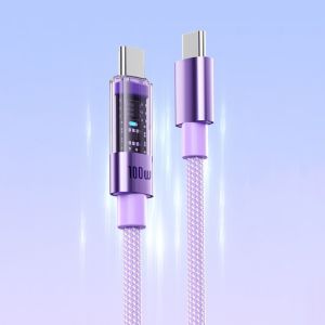 Cáp Sạc Siêu Nhanh 100W 6A Type C To Type C Chất Liệu Bện Truyền Dữ Liệu Tốc Độ Cao Có Đèn LED Báo Hiệu Cho Điện Thoại