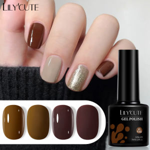 BORN PRETTY LILYCUTE Dark Brown Gel Nail Art Polish Pink Brown Glitter Color Nail Decoration Semi Permanent Reflective Top Coat Nail Art UV Gel Varnish