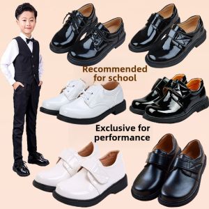 Boys Black Leather Shoes Soft Bottom Performance Shoes Student British Style Childrens Suit Dress Patent Leather Pointed Toe Shoes