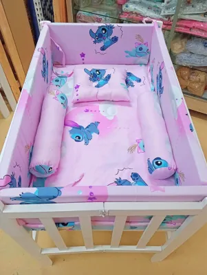 Varnished Crib with Uratex foam bumper and 3pillows (all-in set - 22X36 inches)