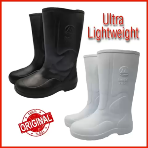 Mens EVA Ultra-Light-weight waterproof winter Long rain Boots (Black and White)