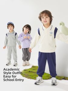 wellber | Childrens Stylish Contrast Collar Long Sleeve Set