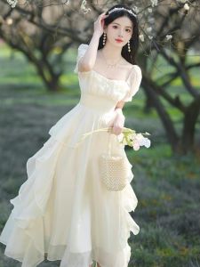 Tea Break French Style Retro Fancy Sweet Girl Slim Fit Fairy Temperamental Ruffles Dress Summer
