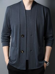 TUCANO Midlife Mens Knitted Open คาร์ดิเกน ลำลอง เสื้อแจ๊กเก็ตคอกลม เสื้อท่อนบน แฟชั่นสไตล์ Urban ฤดูใบไม้ผลิ ฤดูใบไม้ร่วง หลวม Fit Long Sleeve