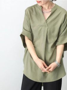 K-style Summer plus Size Oversized Girls Solid Color and V-neck Loose Pullover Bat 3/4 Sleeve Shirt Chiffon Shirt Tops