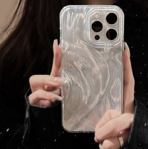 Casing สำหรับ iPhone 11 15 Pro Max 12 13 14 Pro Max ขนนกสีเงินหรูหราโฮโลแกรมเลเซอร์เคสใส อ่อนนุ่ม สำหรับไอโฟน 14 Plus 15Plus 12 Pro 13 Pro MaxTPU Hard Shockproof Protective Back Cover