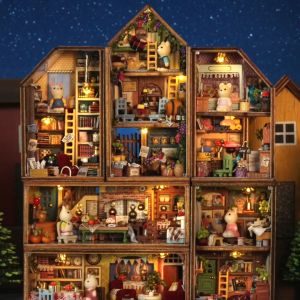 Nhà búp bê MINI diy tự làm lắp ráp. Tặng KEO DÁN. QH001 | Bộ mô hình xây dựng thu nhỏ 3d Độc Đáo. Nhiều kiểu Ráp với Thỏ