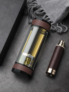 High-End Double-Layered Tea Water Separation Glass Cup for Men Business Tea Brewing High Aesthetic Value Water Cup for Friends